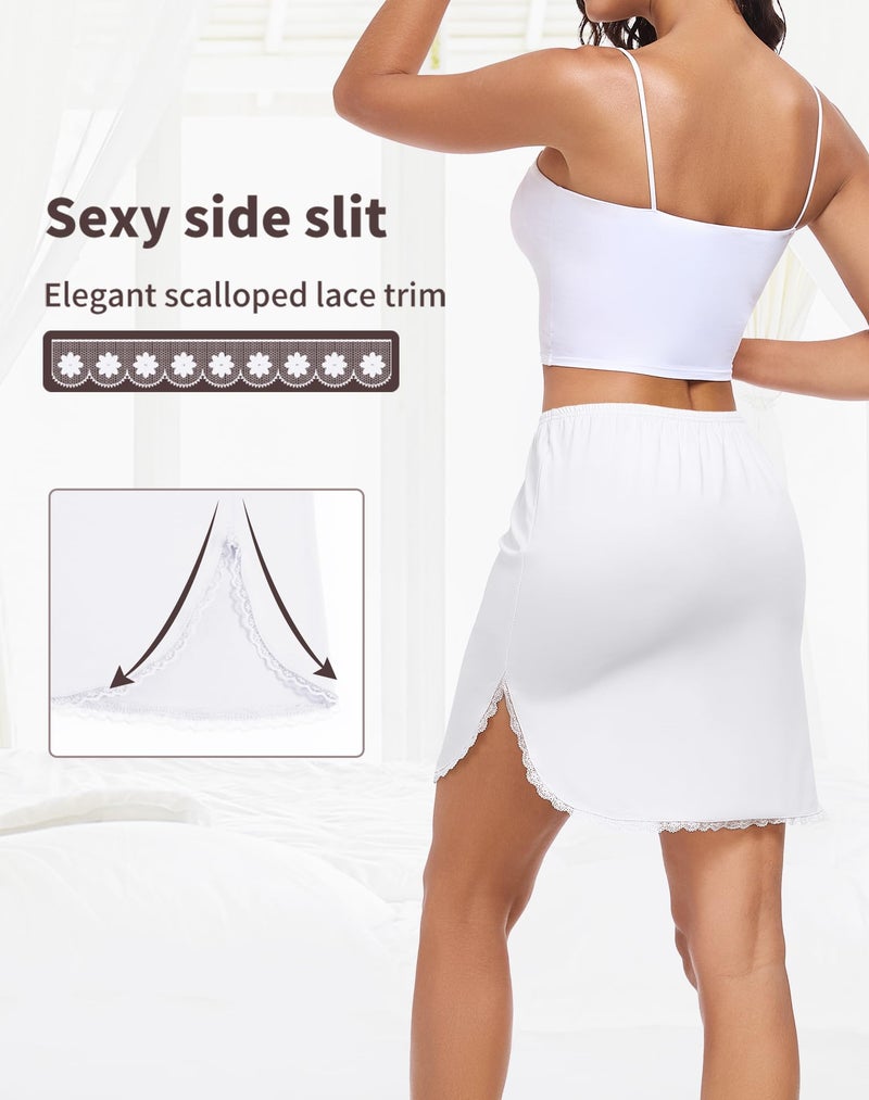 MANCYFIT Half Slips for Women Underskirt Short Mini Skirt with Floral Lace Trim White X-Large - Image 3